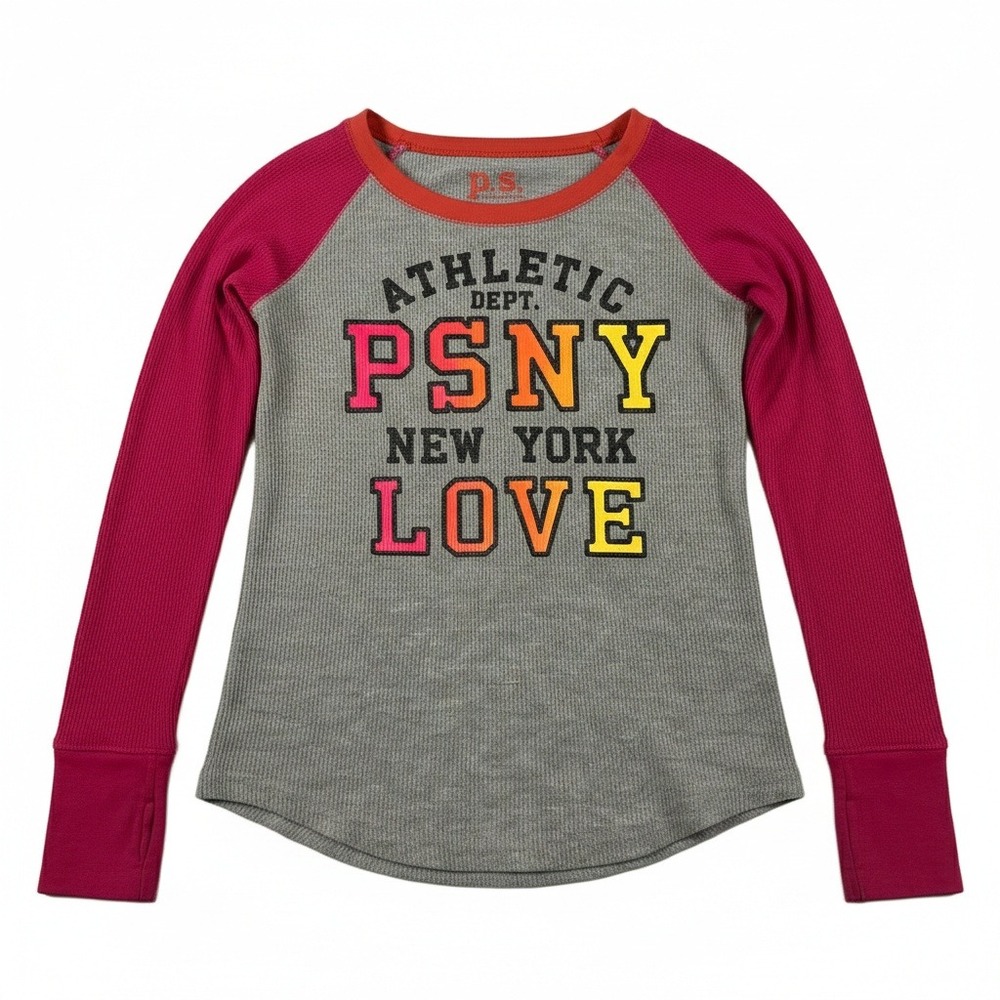 P.S. from Aéropostale Girls Baseball Shirt Raglan Sleeves Graphic Print Logo 10